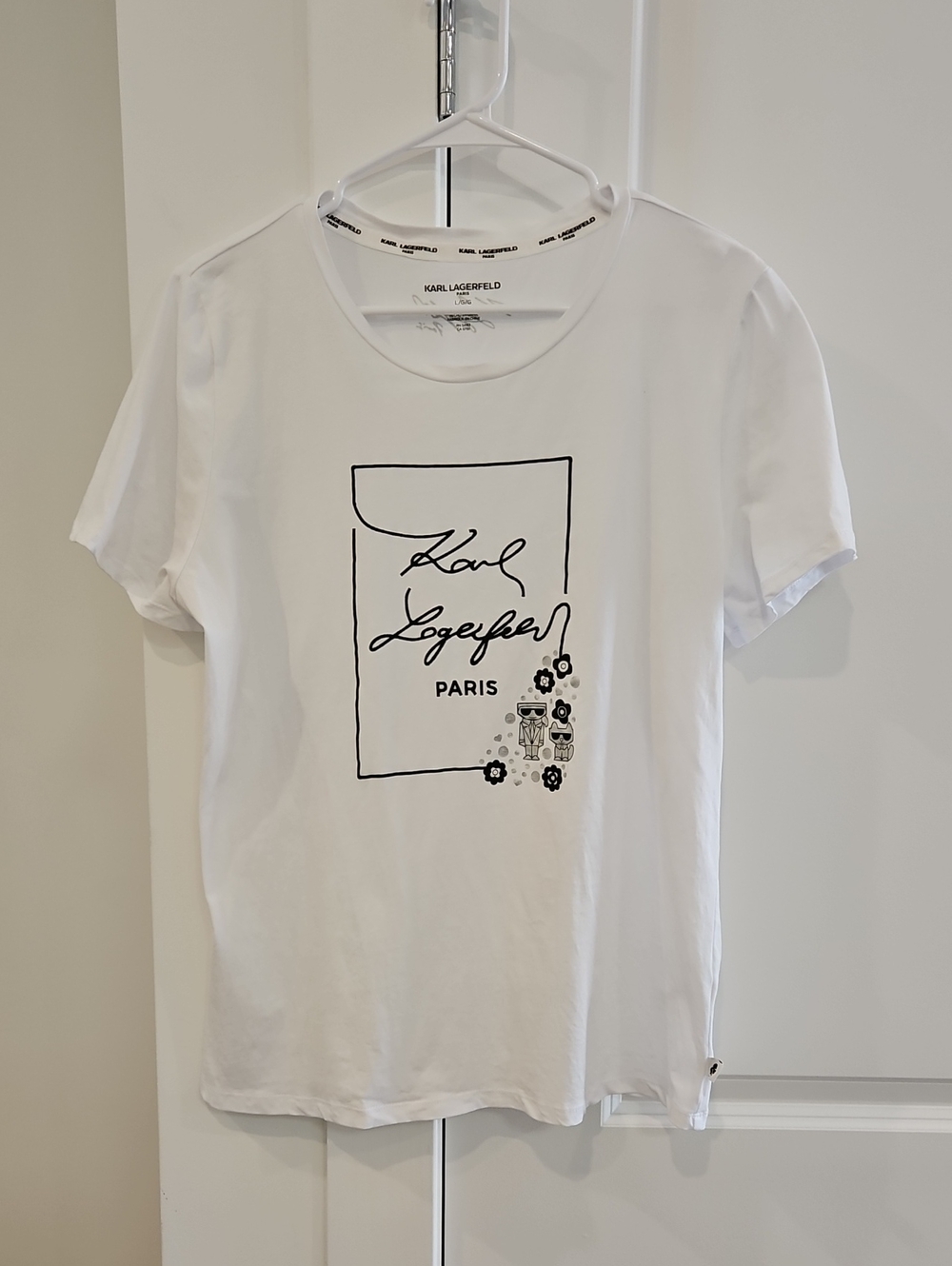 Karl Lagerfeld Kids White Tee with Black Logo and Floral Accent